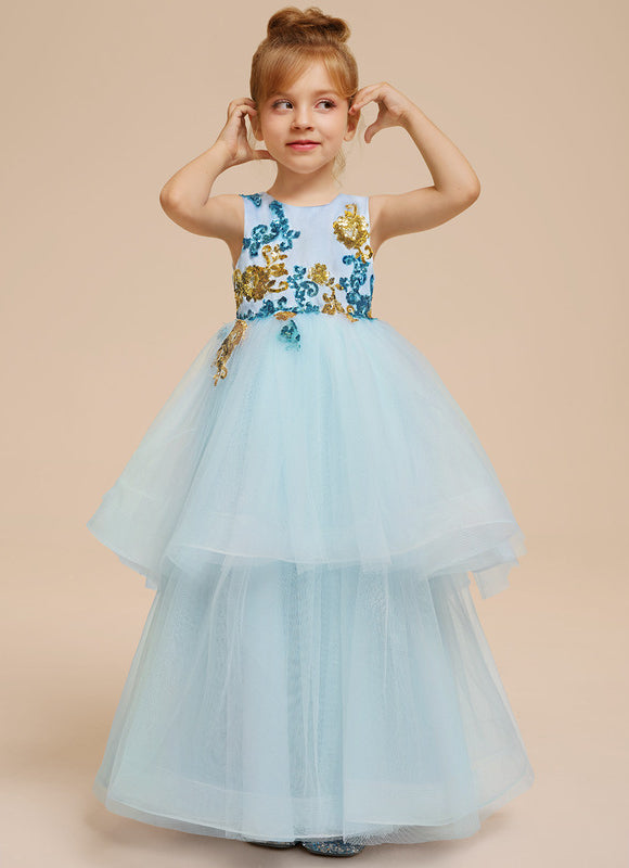 Robe De Princesse Tulle Bleu Floral - gallery 1