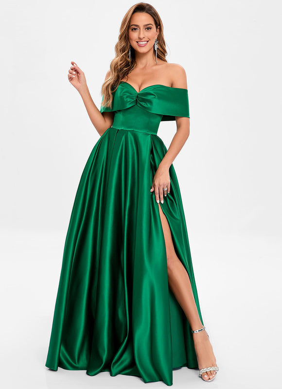 Robe De Princesse Satin Émeraude Chic - gallery 3