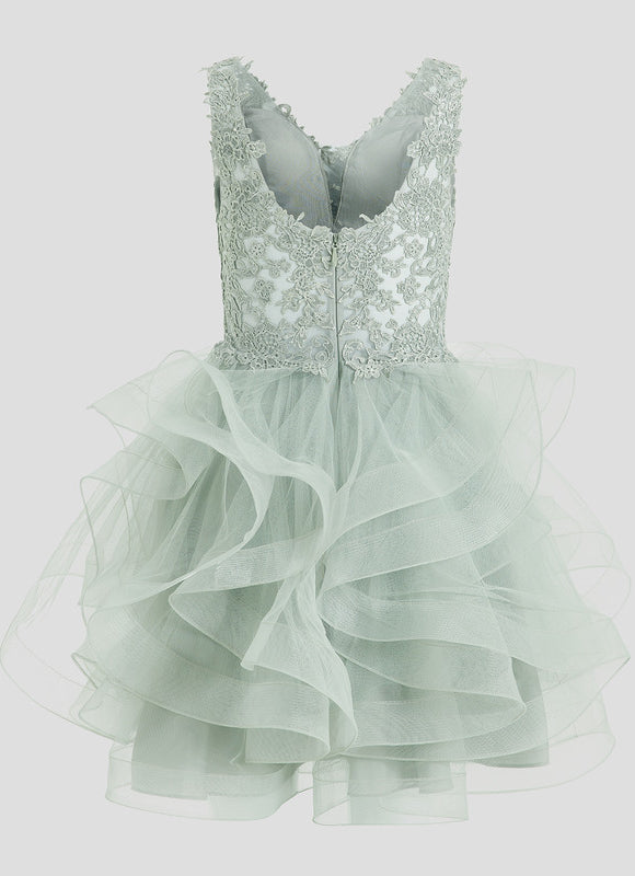 Robe De Princesse Cocktail Volants Vert Deau - gallery 9