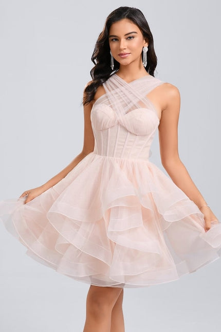 Robe De Princesse Tulle Asymétrique Saumon - gallery 5