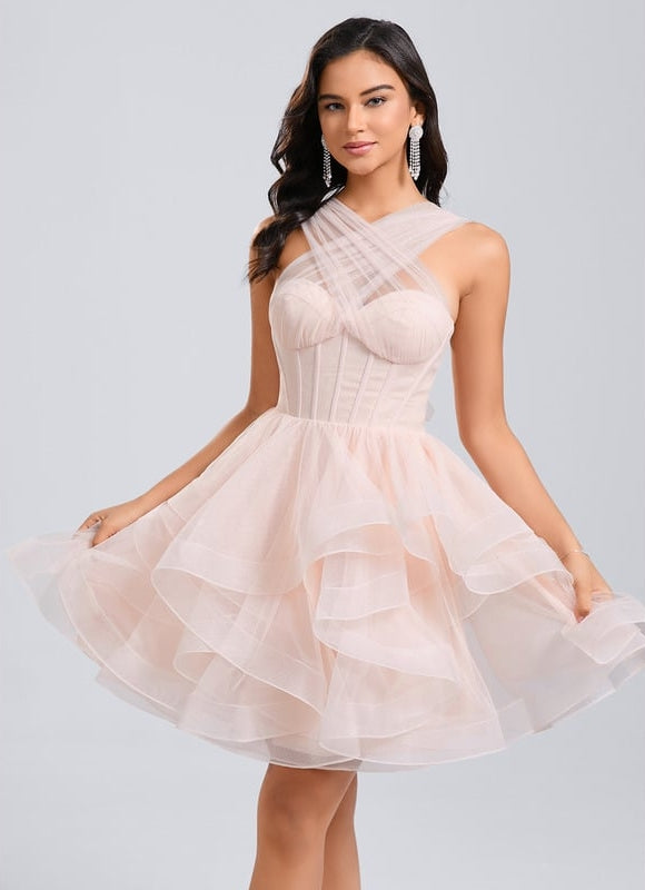 Robe De Princesse Tulle Asymétrique Saumon - gallery 5