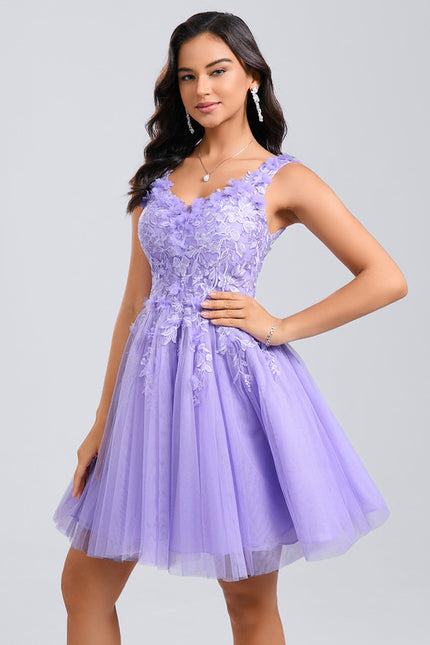Robe De Princesse Courte Lilas Florale - gallery 2
