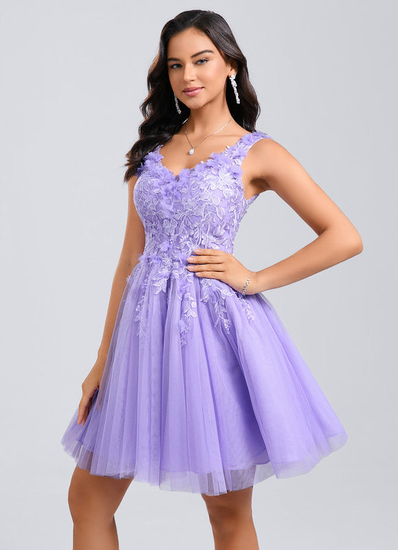 Robe De Princesse Courte Lilas Florale - gallery 2
