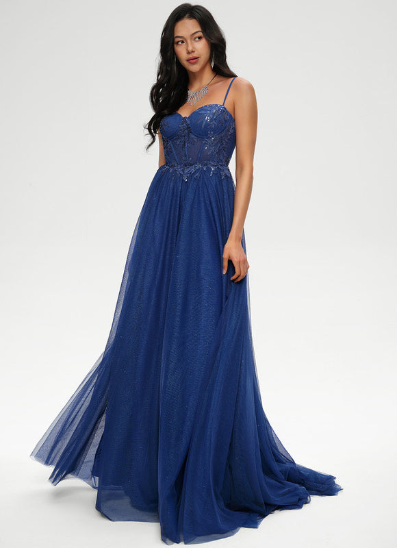 Robe De Princesse Soirée Bleu Scintillant - gallery 4