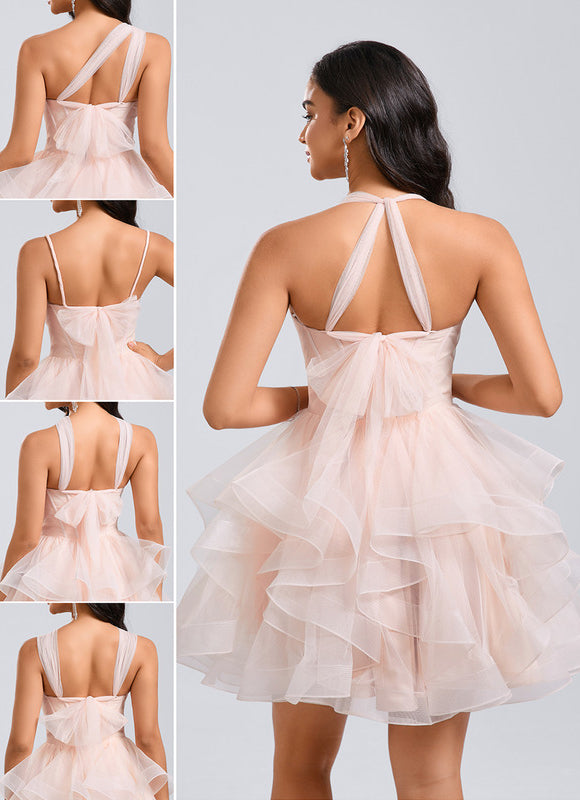 Robe De Princesse Tulle Asymétrique Saumon - gallery 1