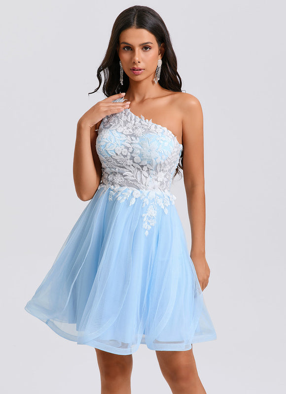 Robe De Princesse Asymétrique Tulle Bleu - gallery 1