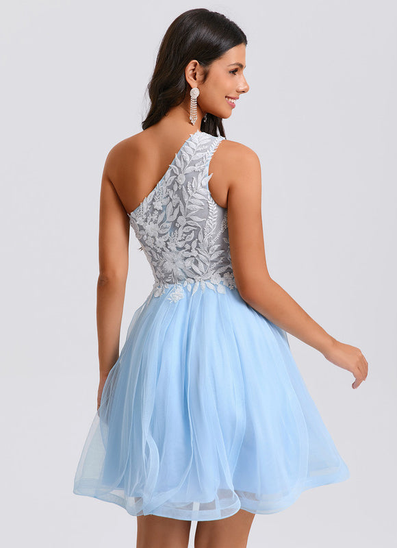 Robe De Princesse Asymétrique Tulle Bleu - gallery 4