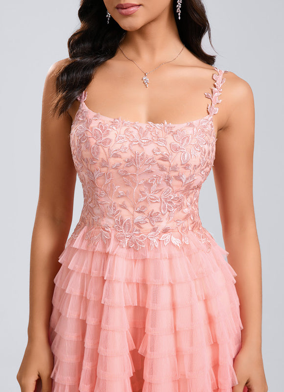 Robe De Princesse Tulle Florale Saumon - gallery 4