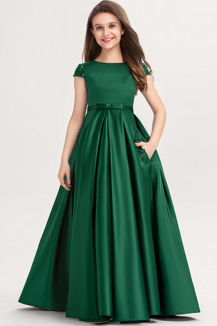 Robe De Princesse Satin Verte Élégante - gallery 3