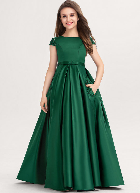 Robe De Princesse Satin Verte Élégante - gallery 3