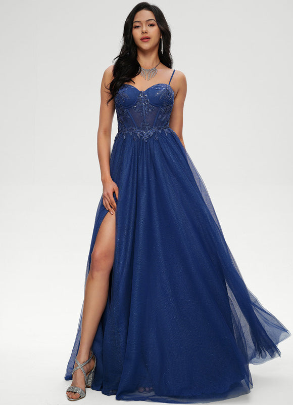 Robe De Princesse Soirée Bleu Scintillant - gallery 3