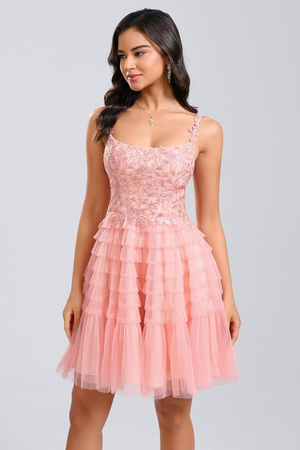 Robe De Princesse Tulle Florale Saumon - gallery 2