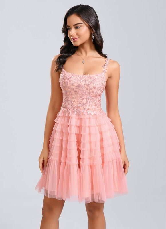 Robe De Princesse Tulle Florale Saumon - gallery 2