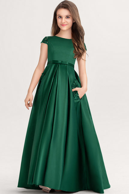 Robe De Princesse Satin Verte Élégante