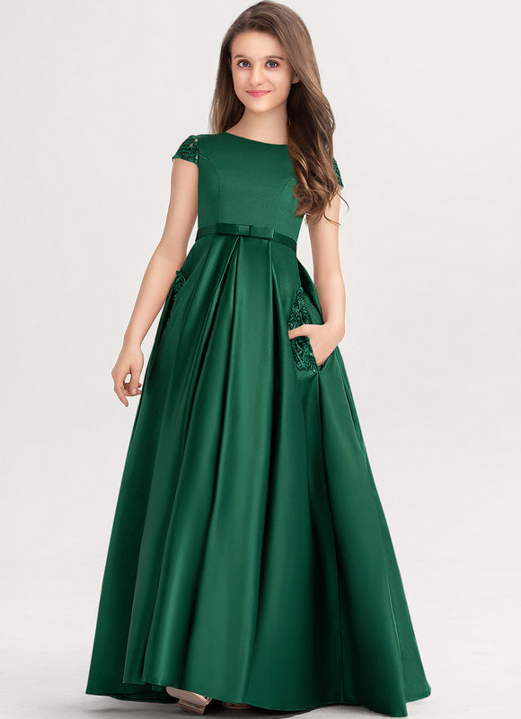 Robe De Princesse Satin Verte Élégante
