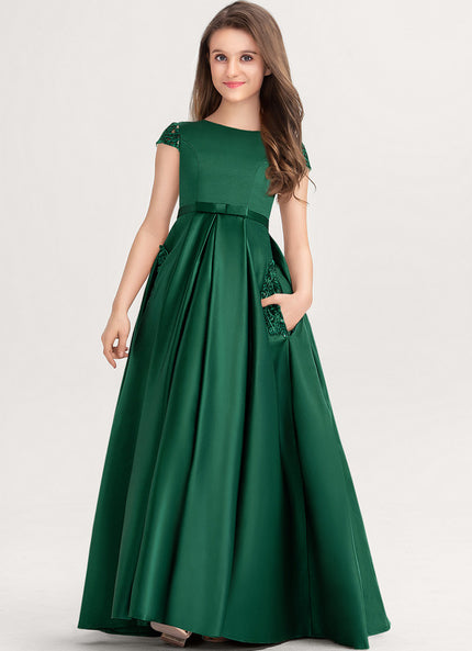 Robe De Princesse Satin Verte Élégante