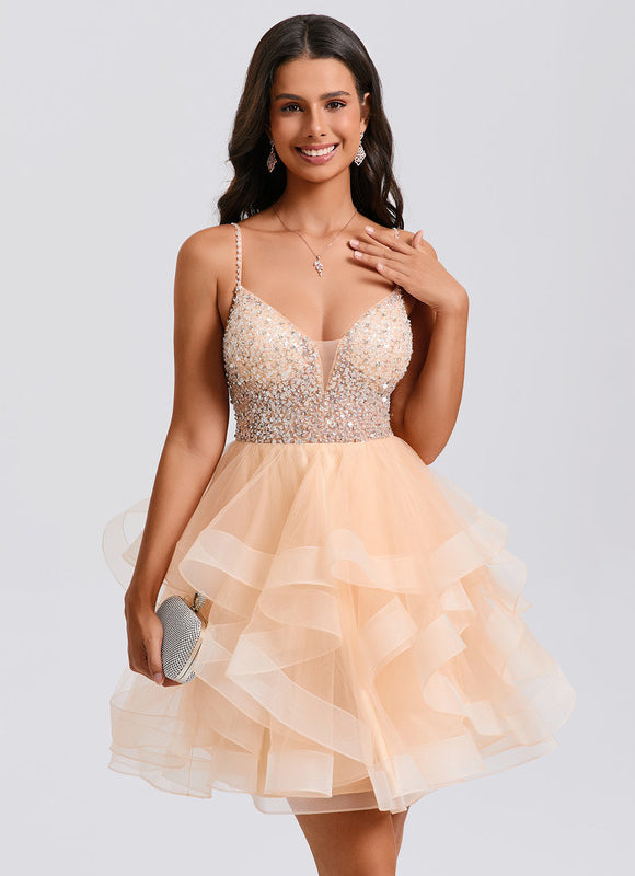 Robe De Princesse Tulle Pailletée Saumon - gallery 2