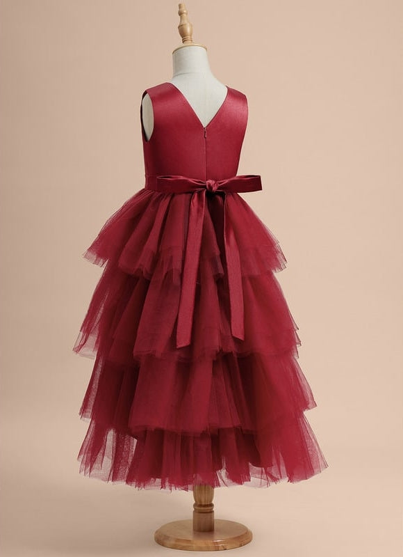 Robe De Princesse Bordeaux Asymétrique - gallery 4