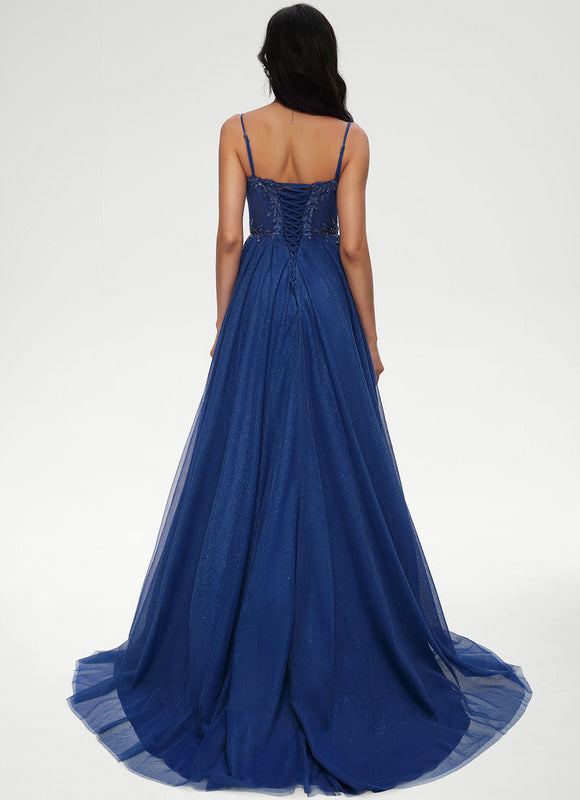 Robe De Princesse Soirée Bleu Scintillant - gallery 2