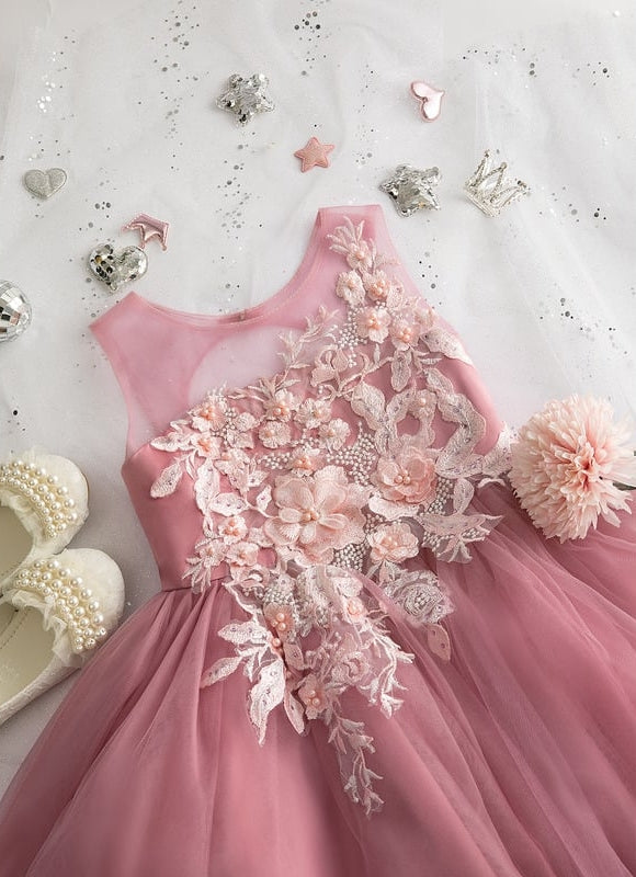 Robe De Princesse Tulle Rose Ornée - gallery 3