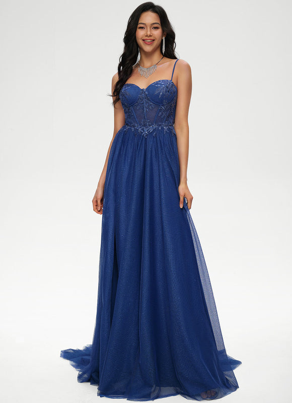 Robe De Princesse Soirée Bleu Scintillant - gallery 1