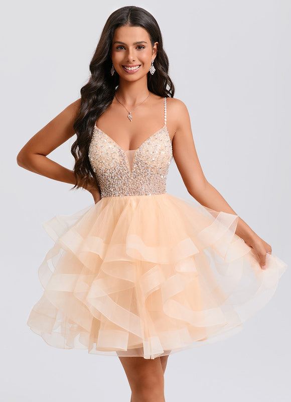 Robe De Princesse Tulle Pailletée Saumon