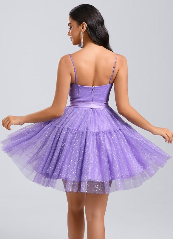 Robe De Princesse Tulle Violet Scintillant - gallery 4