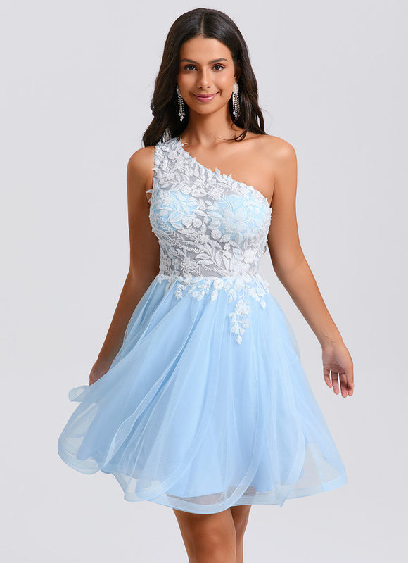 Robe De Princesse Asymétrique Tulle Bleu - gallery 2