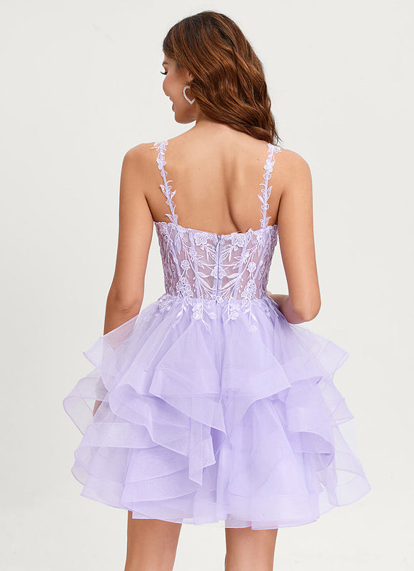 Robe De Princesse Tulle Asymétrique Saumon - gallery 3