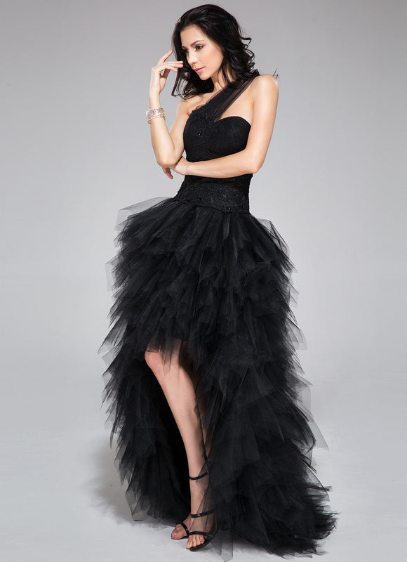 Robe De Princesse Asymétrique À Volants - gallery 2