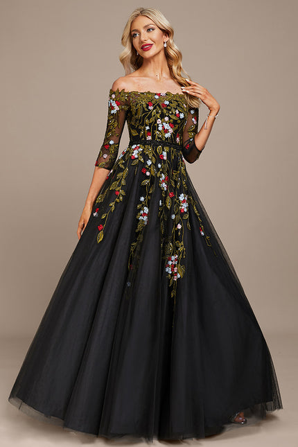 Robe De Princesse Noire Florale - gallery 5