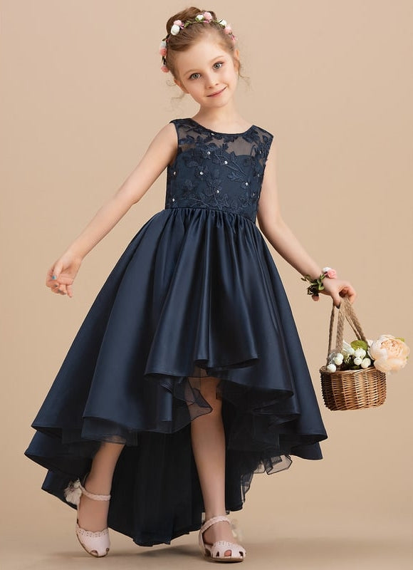 Robe De Princesse Satin Marine Élégante