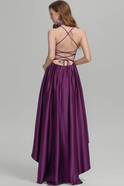 Robe De Princesse Satin Violet Asymétrique - gallery 2