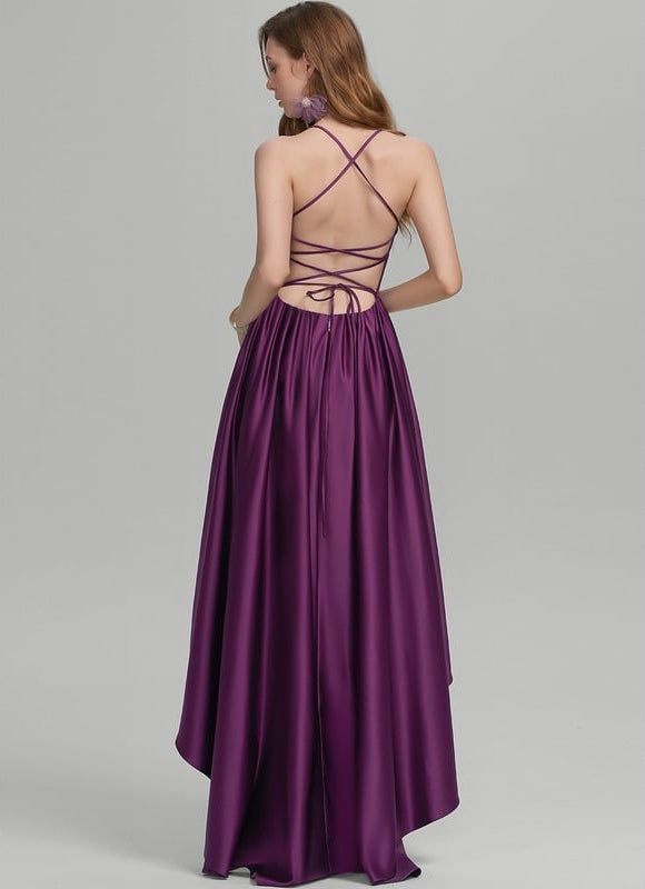 Robe De Princesse Satin Violet Asymétrique - gallery 2