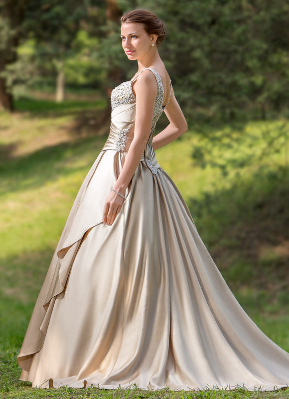 Robe De Princesse Satinée Beige - gallery 2