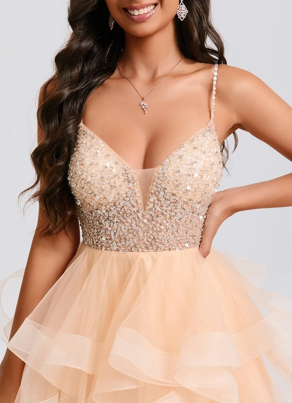 Robe De Princesse Tulle Pailletée Saumon - gallery 3