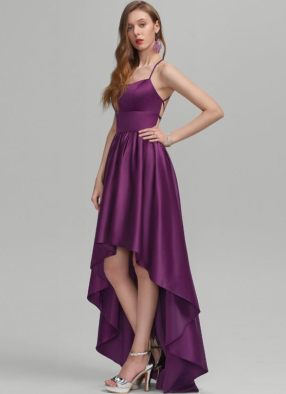 Robe De Princesse Satin Violet Asymétrique - gallery 3