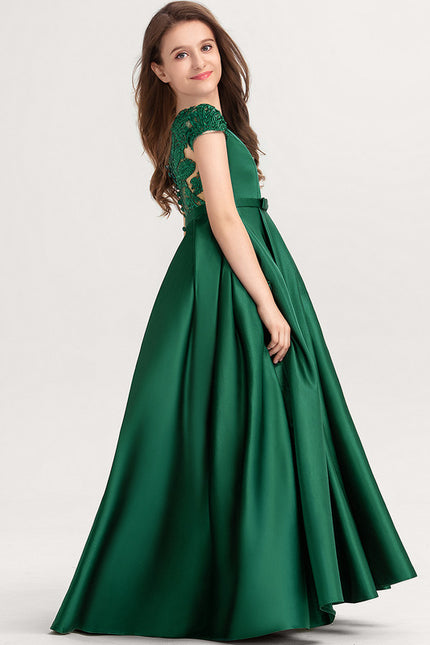 Robe De Princesse Satin Verte Élégante - gallery 1