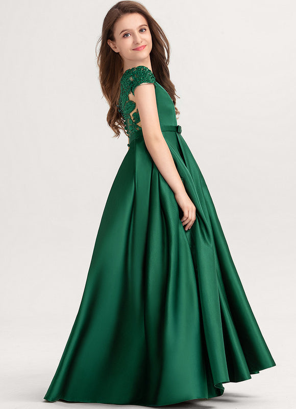 Robe De Princesse Satin Verte Élégante - gallery 1