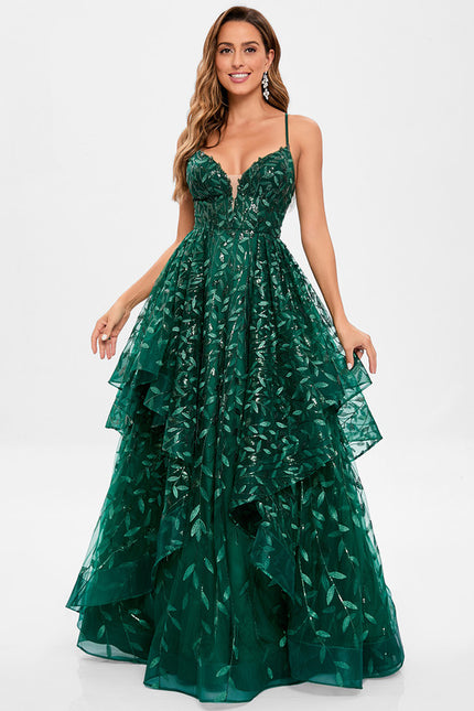 Robe De Princesse Émeraude À Volants - gallery 1