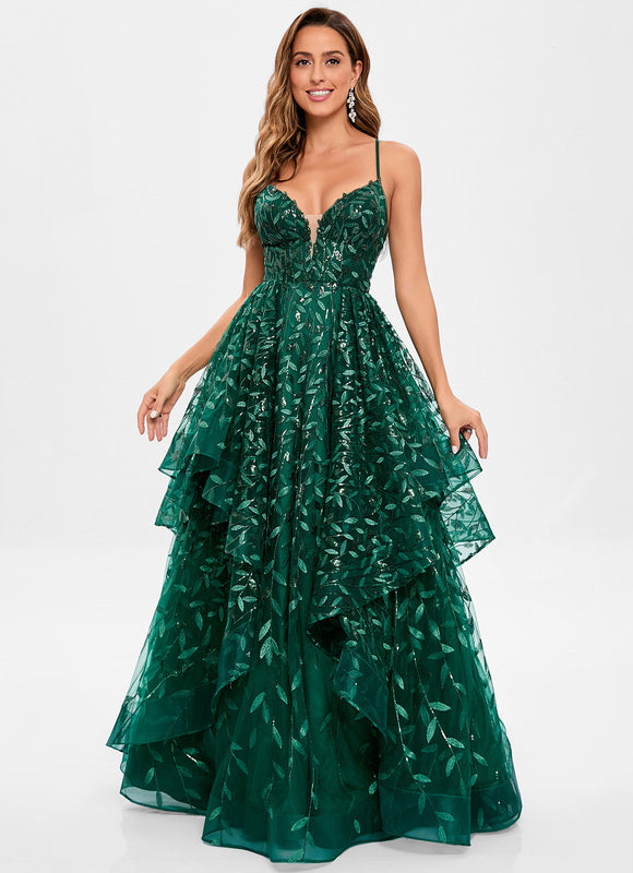 Robe De Princesse Émeraude À Volants - gallery 1