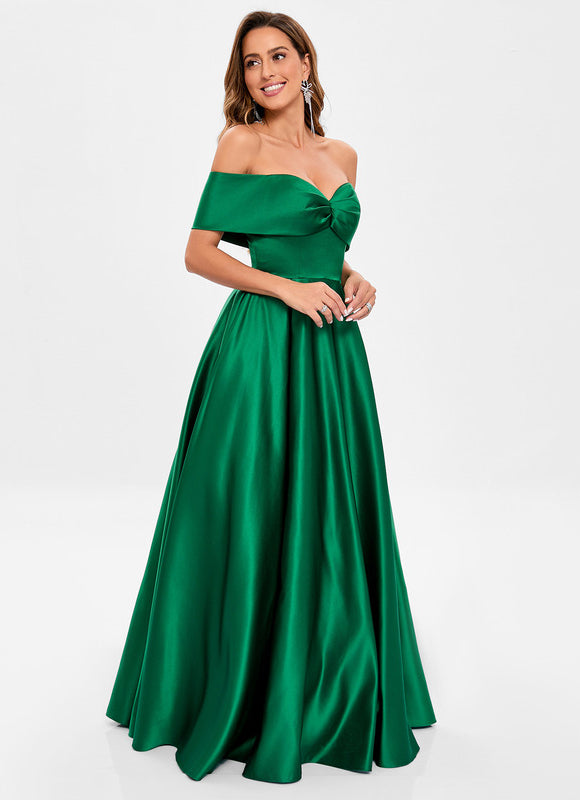 Robe De Princesse Satin Émeraude Chic - gallery 4