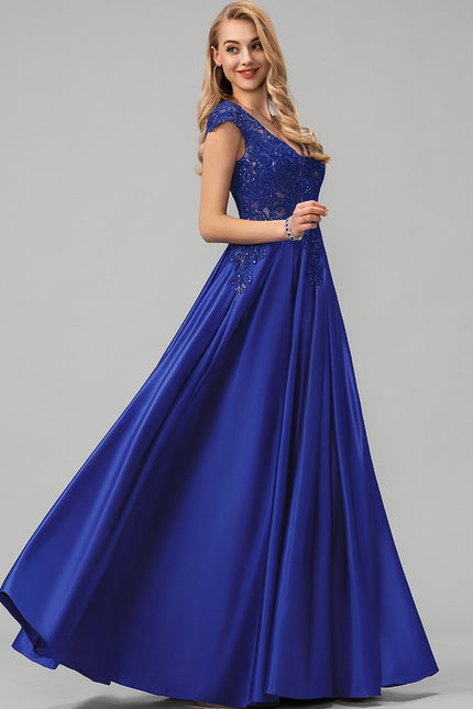 Robe De Princesse Soirée Bleue Satinée - gallery 2