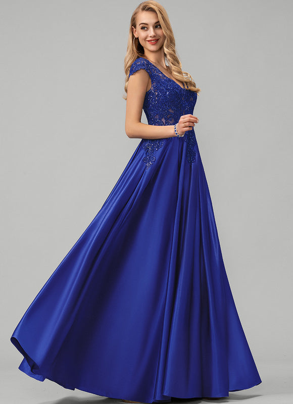 Robe De Princesse Soirée Bleue Satinée - gallery 2