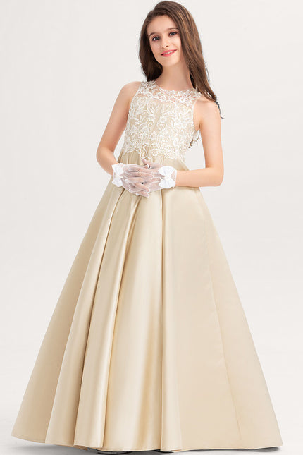 Robe De Princesse Satin Beige Ornée
