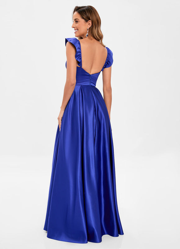 Robe De Princesse Satin Bleu Royal - gallery 6
